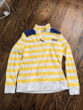 Vineyard Vines Yellow & White Striped Half-Zip Terry Sweatshirt 1/4 zip xs